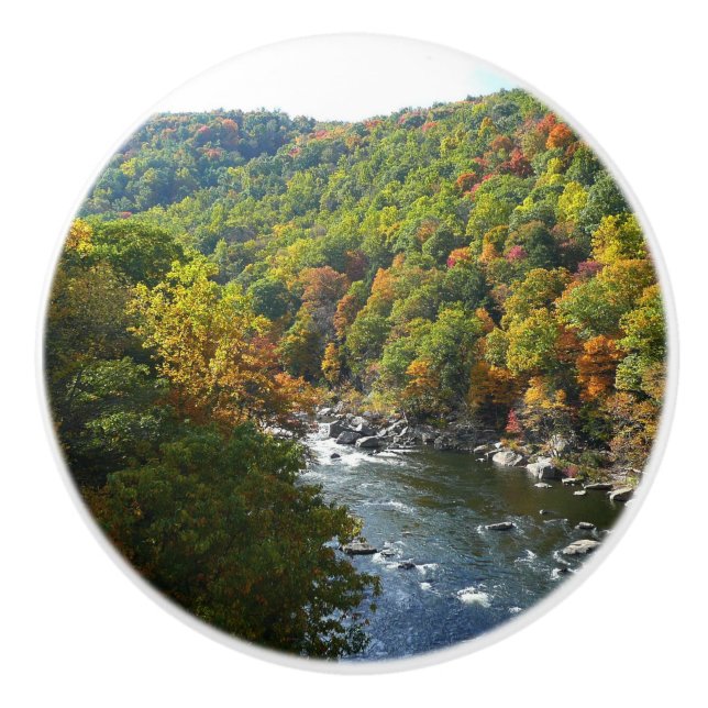 Ohiopyle River in Fall II Pennsylvania Autumn Ceramic Knob (Front)