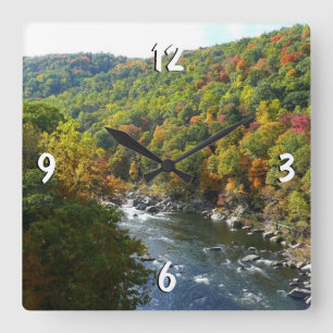 Ohiopyle River in Fall II Pennsylvania Autumn Square Wall Clock