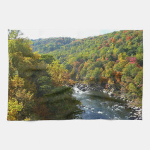 Ohiopyle River in Fall II Pennsylvania Autumn Tea Towel