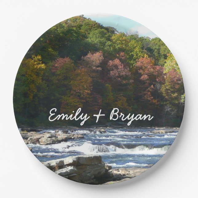 Ohiopyle River Rapids in Fall Pennsylvania Autumn Paper Plate (Front)