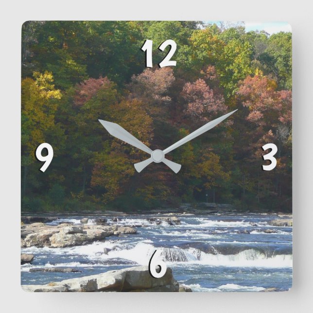 Ohiopyle River Rapids in Fall Pennsylvania Autumn Square Wall Clock (Front)