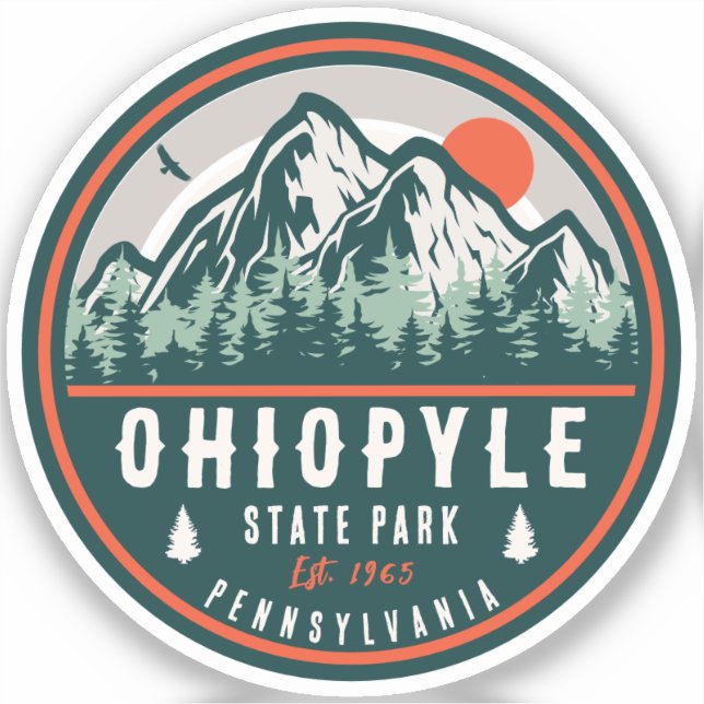 Ohiopyle State Park Penn Retro Sunset Badge (Front)
