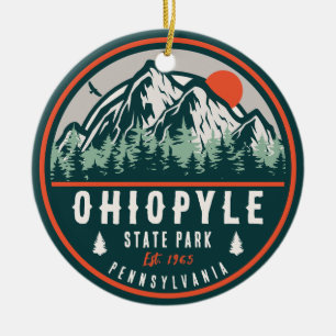 Ohiopyle State Park Pennsylvania Retro Sunset Ceramic Tree Decoration