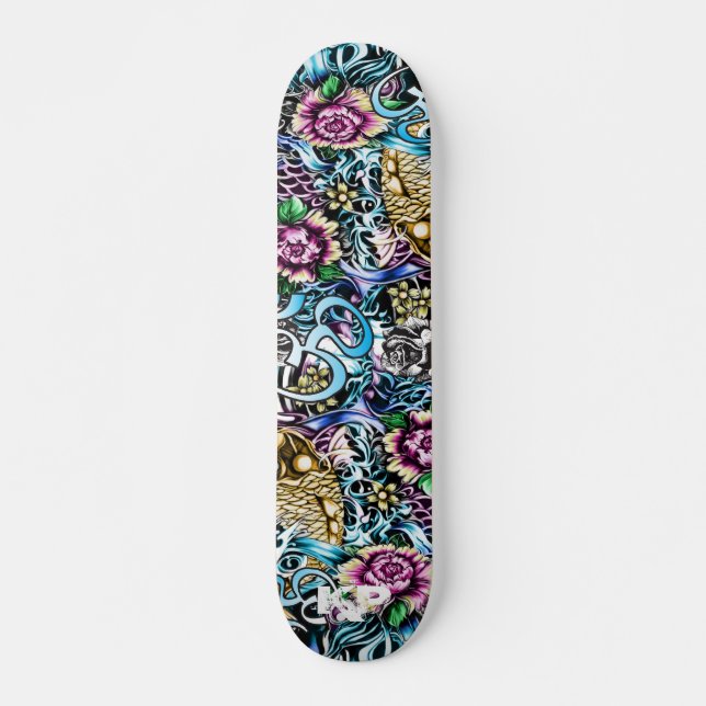 Ohm and Koi Japanese style art Skate deck (Front)