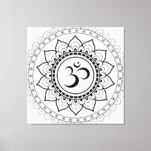 Ohm Mandala Om Mandala White & Black Canvas Print
