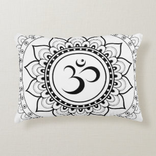 Ohm Mandala Om Mandala White & Black Decorative Cushion
