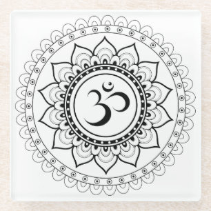 Ohm Mandala Om Mandala White & Black Glass Coaster