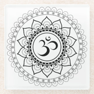 Ohm Mandala Om Mandala White & Black Glass Coaster