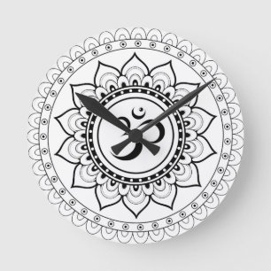 Ohm Mandala Om Mandala White & Black Round Clock