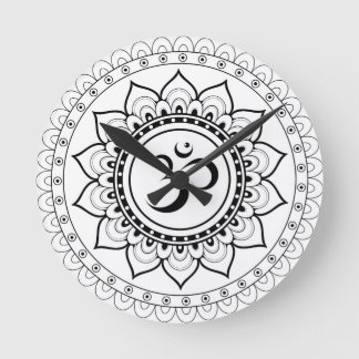 Ohm Mandala Om Mandala White & Black Round Clock
