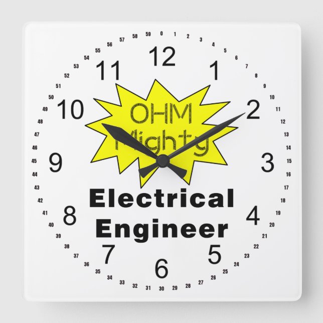 Ohm Mighty Electrical Engineer Square Wall Clock (Front)