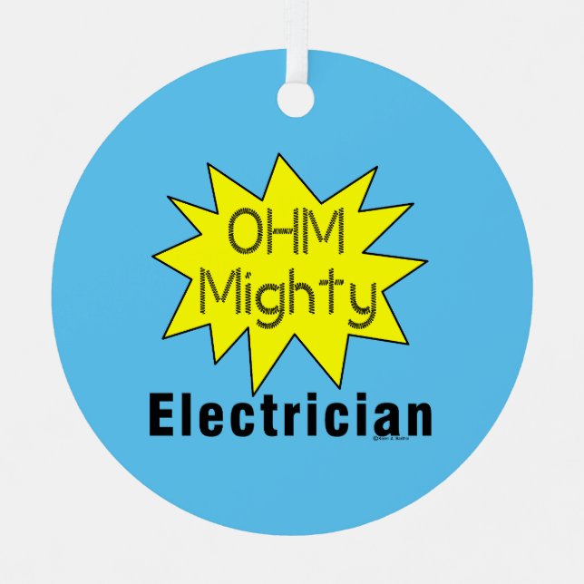 Ohm Mighty Electrician Metal Tree Decoration (Front)