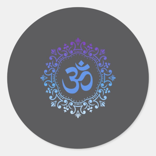 Ohm Yoga New Age Purple And Blue Mandala Sound Bat Classic Round Sticker (Front)