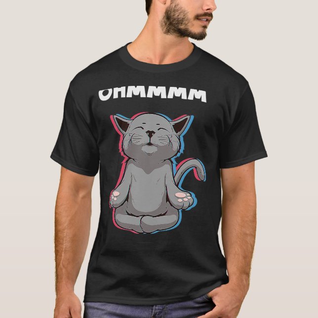 Ohmmm Yoga Cats Meditation Relaxation Om Namaste T-Shirt (Front)