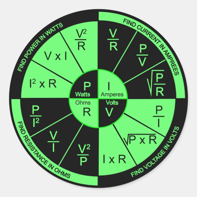 Ohm's Law - Black and Green Classic Round Sticker (Front)