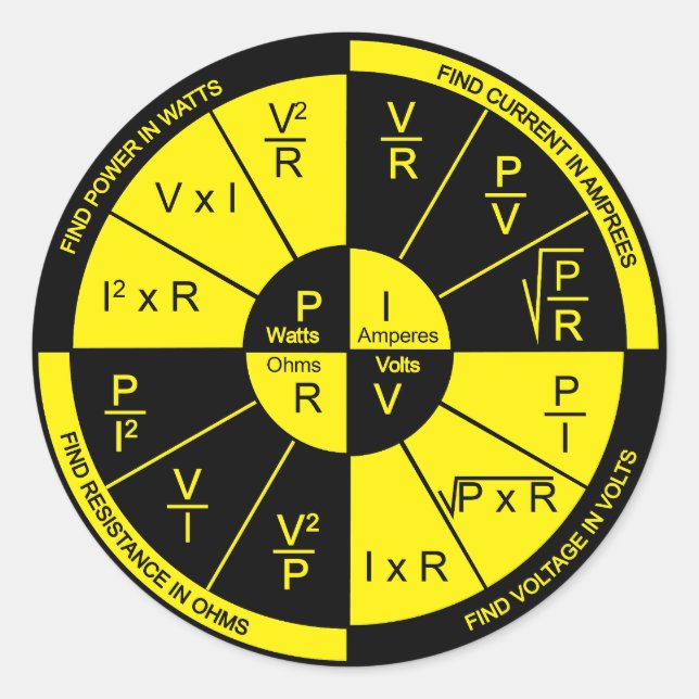 Ohm's Law - Black and Yellow Classic Round Sticker (Front)