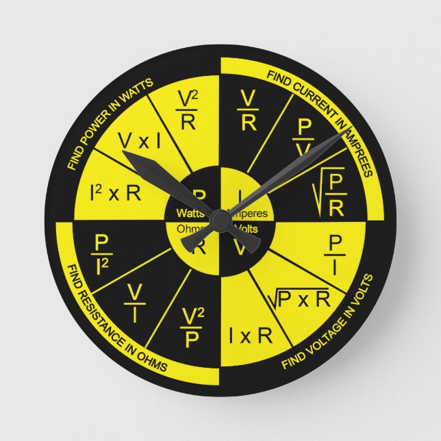 Ohm's Law Round Clock Black and Yellow Dial (Front)