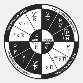 Ohm's Law Sticker- black and white Classic Round Sticker