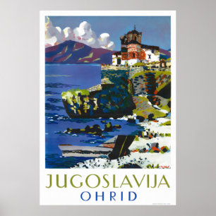 Ohrid Yugoslavia Vintage Travel Poster Restored