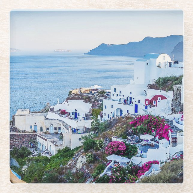 Oia, Santorini, Greece Glass Coaster (Front)