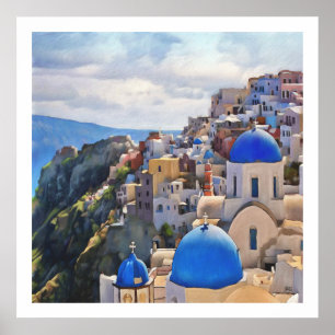 Oia, Santorini. Greece. Oil Painting. Poster