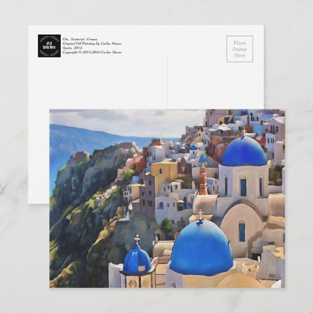 Oia, Santorini. Greece Painting Postcard (Front/Back)