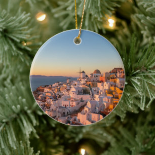 Oia, Santorini Greece, Sunset Ceramic Tree Decoration