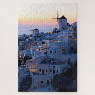 Oia Santorini Greek Island Sunset Windmills Jigsaw Puzzle