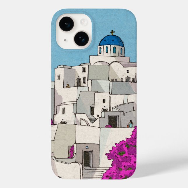Oia Santorini Island Greece Whimsical Illustration Case-Mate iPhone Case (Back)