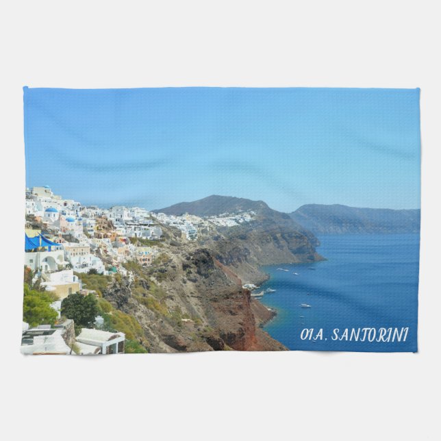Oia, Santorini landscape Tea Towel (Horizontal)