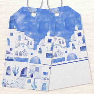 Oia Santorini Watercolor Painting Gift Tags