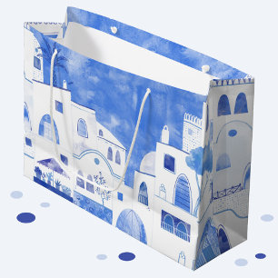 Oia Santorini Watercolor Painting Large Gift Bag