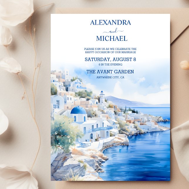 Oia Village Santorini Island Greece Wedding Invitation (Creator Uploaded)