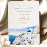 Oia Village Santorini Island Greece Wedding Invitation<br><div class="desc">Celebrate your special day in style with this exquisite wedding invitation featuring a watercolor artwork of the white architecture of Oia village on Santorini island, Greece. The charming village of Oia is a sought-after wedding destination for its romantic atmosphere, breathtaking scenery, and stunning views of the Aegean Sea. Share your...</div>