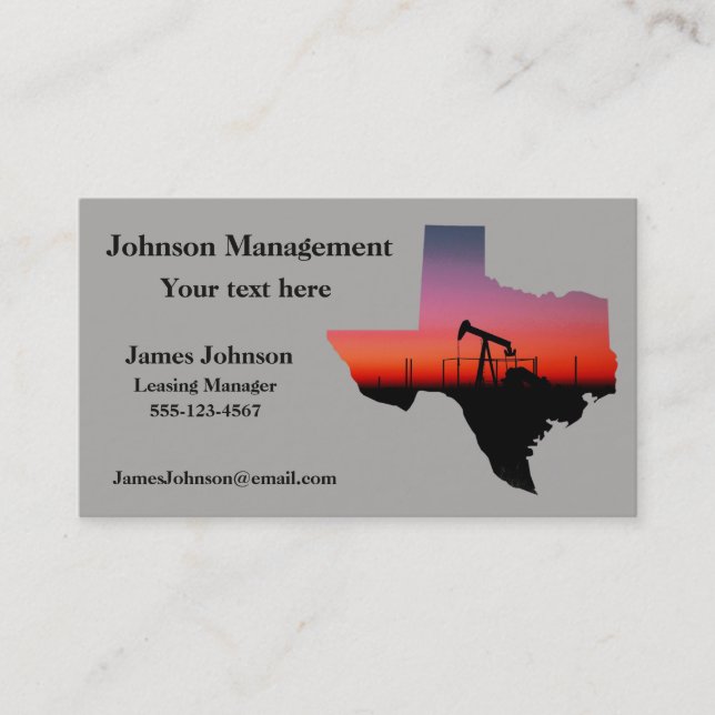 Oil And Gas Industry Business Cards Oil Pump Texas (Front)