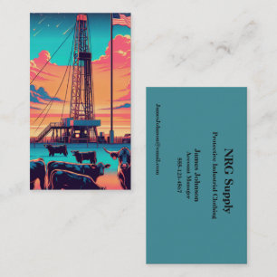 Oil And Gas Industry Rig Cattle American Flag Business Card