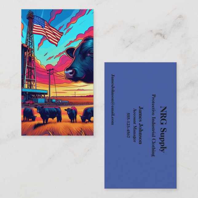 Oil And Gas Industry Rig Cattle American Flag Business Card (Front/Back)