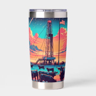 Oil And Gas Industry Rig Cattle American Flag Insulated Tumbler