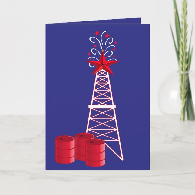 Oil And Gas Industry Rig Merry Christmas Holiday Card (Front)