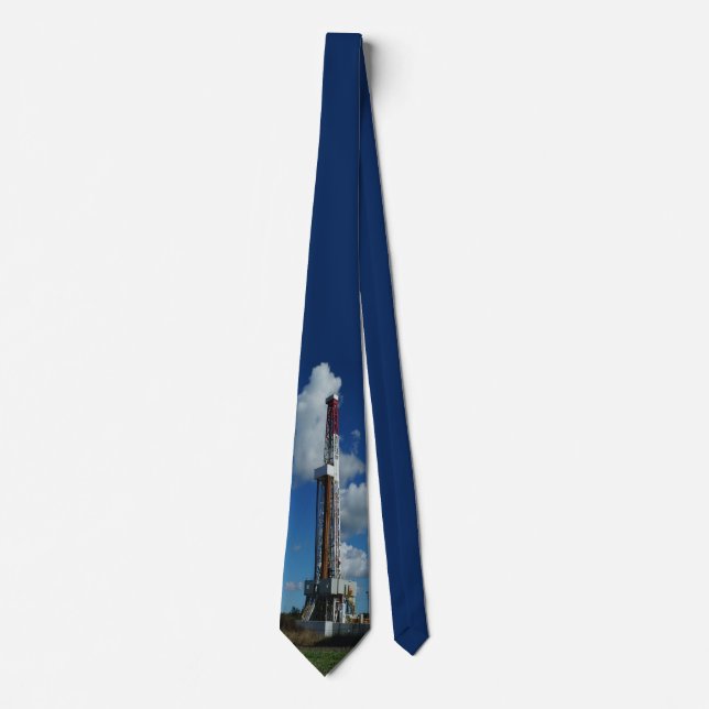 Oil and Gas Rig Print Necktie 2 On Blue (Front)