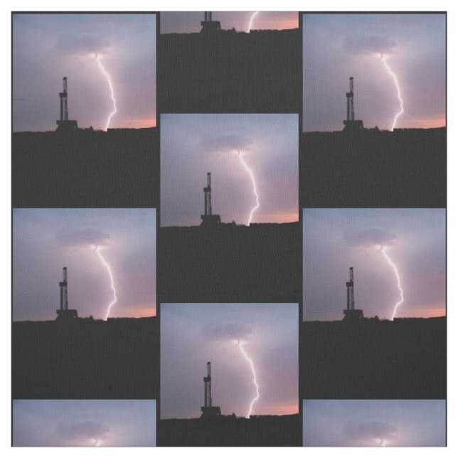 Oil Drilling Rig, Lightning, Purple Sky Fabric (Swatch)