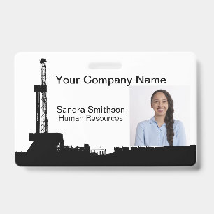 Oil Drilling Rig Silhouette ID Badge