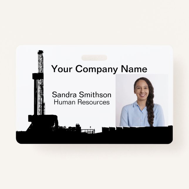 Oil Drilling Rig Silhouette  ID Badge (Front)