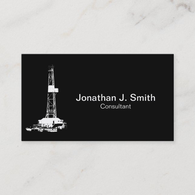 Oil Drilling Rig White Silhouette Business Card (Front)