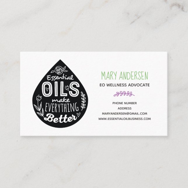 Oil Drop Essential Oils Business Cards (Front)