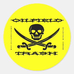 Oil Field Trash,Oilfield Sticker,Skull,Jolly Roger Classic Round Sticker