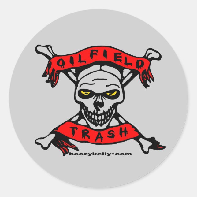 Oil Field Trash,Sticker,Skull,Jolly Roger,Oil Rigs Classic Round Sticker (Front)