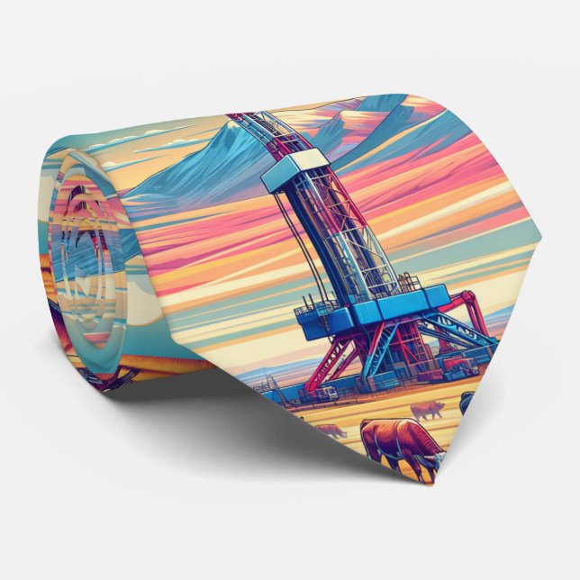 Oil Gas Drilling Rig In Field with Cows Tie (Rolled)