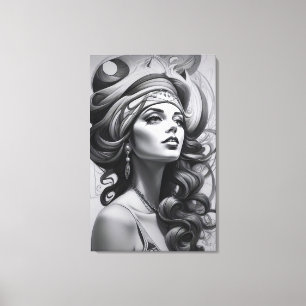 oil illustration of woman canvas print