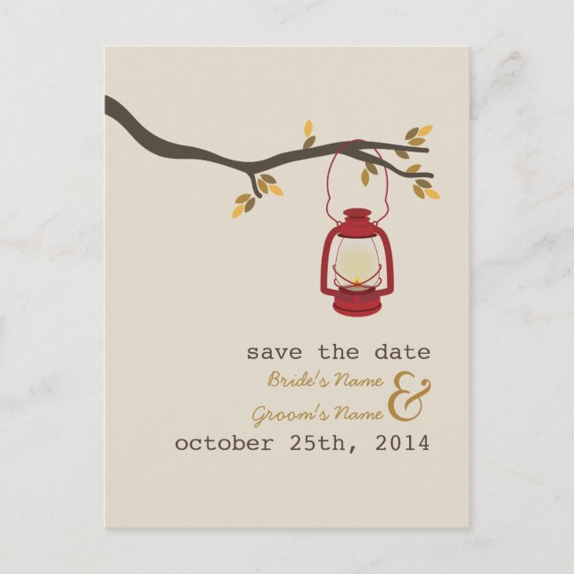 Oil Lamp Camping Fall Wedding Save The Date Announcement Postcard (Front)